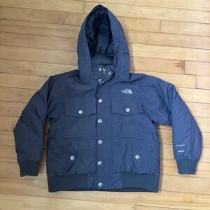 The North Face Boys HyVent 550 Down Hooded Jacket Grey S 7/8 Bomber Parka